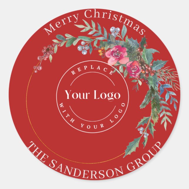Frohe Weihnachts-Wreath-Logo-Round-Aufkleber Runder Aufkleber (Vorderseite)
