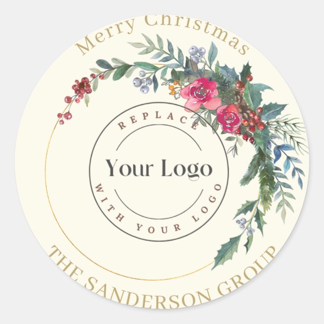 Frohe Weihnachts-Wreath-Logo-Round-Aufkleber Runder Aufkleber (Vorderseite)