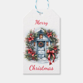 Frohe Weihnachts-Wreath-Vector-Geschenk-Tag Geschenkanhänger