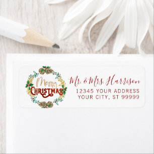 Frohe Weihnachts-Wreath Watercolor Gold Red Script