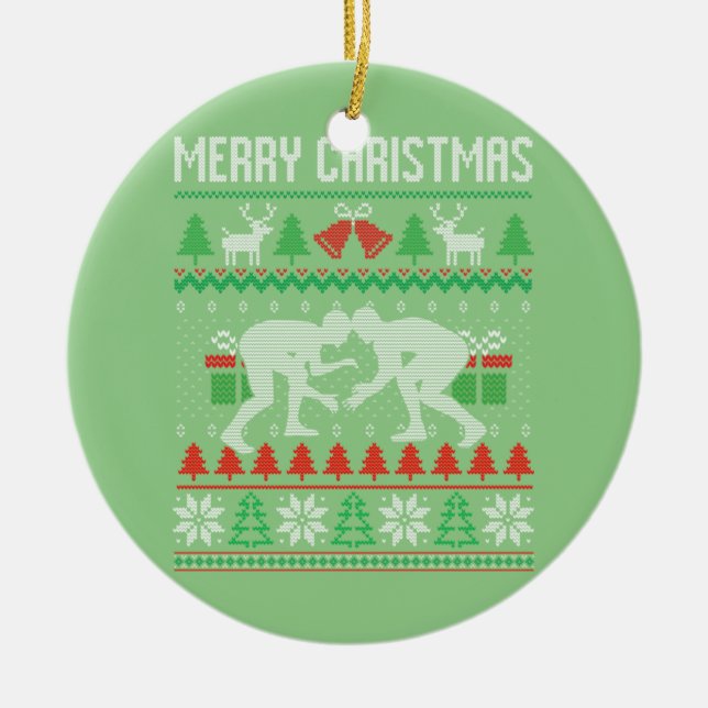 Frohe Weihnachts-Wrestling Wrestler Weihnachten We Keramik Ornament (Vorne)