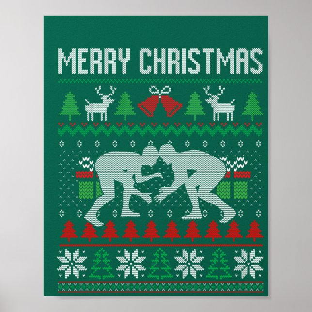 Frohe Weihnachts-Wrestling Wrestler Weihnachten We Poster (Vorne)