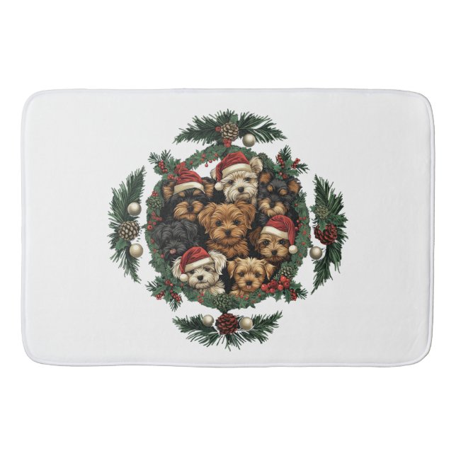 Frohe Weihnachts Yorkshire Terrier Dogs Badematte (Vorderseite)