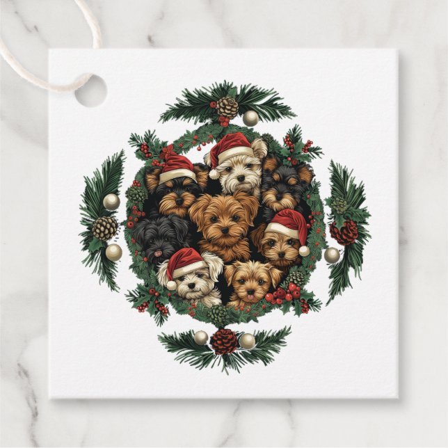 Frohe Weihnachts Yorkshire Terrier Dogs Geschenkanhänger (Vorderseite)