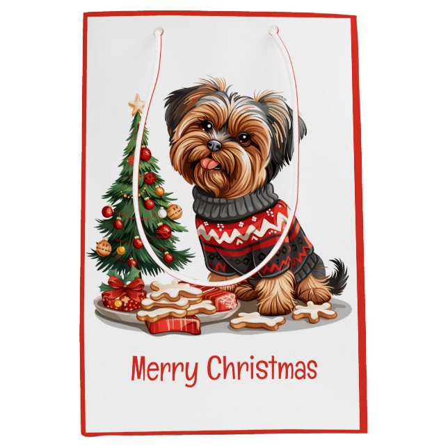 Frohe Weihnachts Yorkshire Terrier Dogs Mittlere Geschenktüte (Vorderseite)