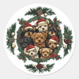 Frohe Weihnachts Yorkshire Terrier Dogs Runder Aufkleber