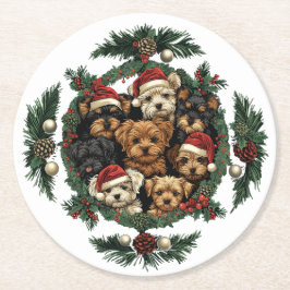 Frohe Weihnachts Yorkshire Terrier Dogs Runder Pappuntersetzer