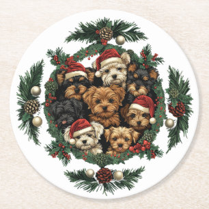 Frohe Weihnachts Yorkshire Terrier Dogs Runder Pappuntersetzer