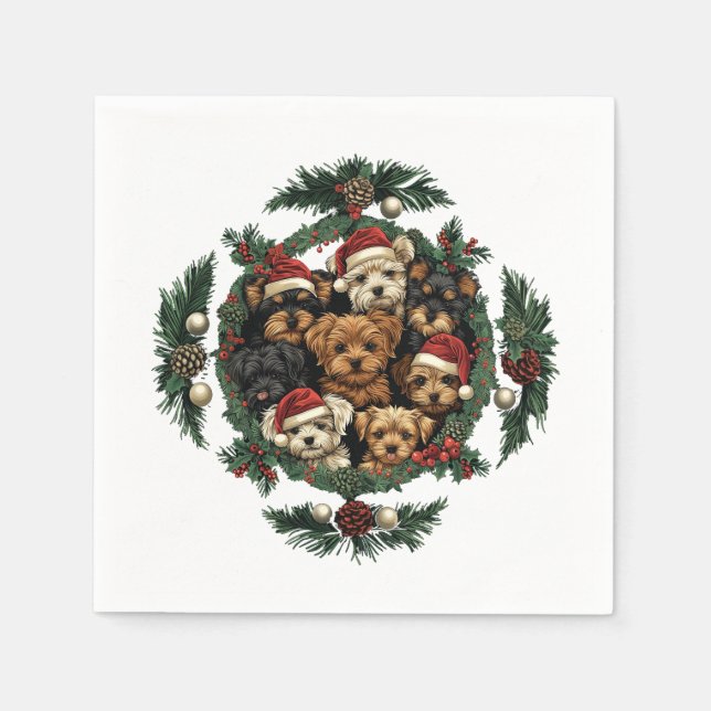 Frohe Weihnachts Yorkshire Terrier Dogs Serviette (Vorderseite)