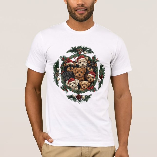Frohe Weihnachts Yorkshire Terrier Dogs T-Shirt (Vorderseite)