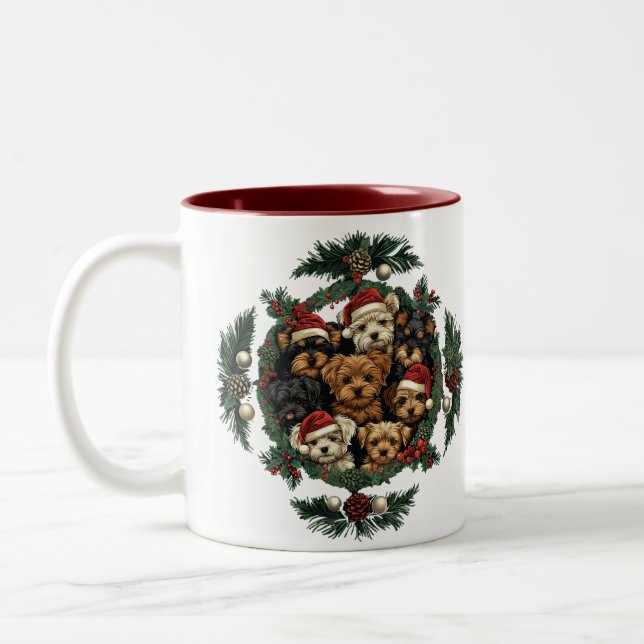 Frohe Weihnachts Yorkshire Terrier Dogs Zweifarbige Tasse (Links)