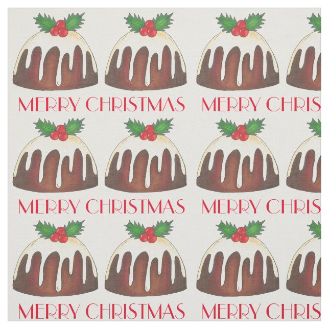 Frohe Weihnachts Zucker Pudding Holly Blätter Stoff (Muster)