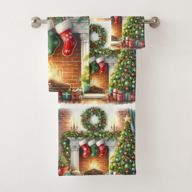 Frohe Weihnachts-Zuhause Holiday-Strümpfe Badhandtuch Set (Insitu)