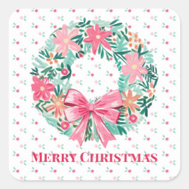 Frohe Weihnachtsaufkleber mit Preppy Wreath Quadratischer Aufkleber