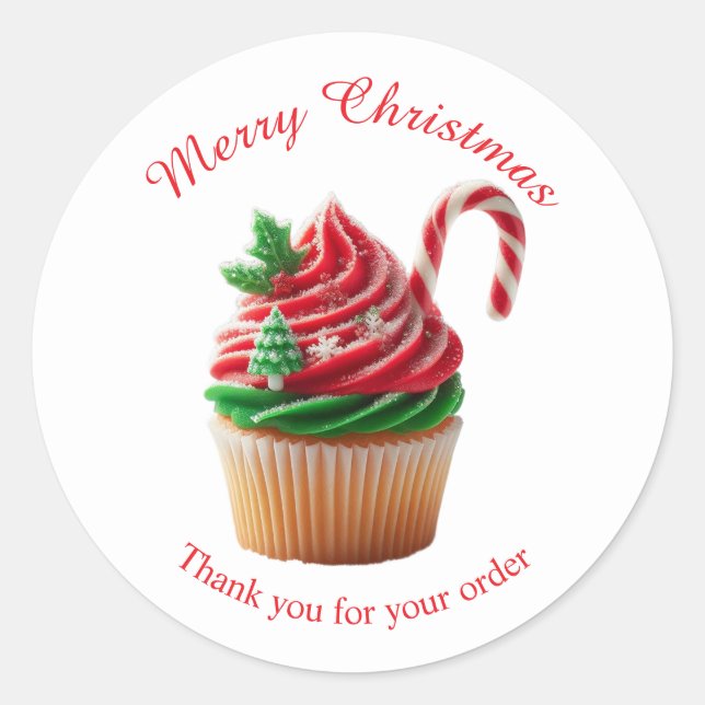 Frohe Weihnachtsbäckerei Cupcake Danke Sticker (Vorderseite)