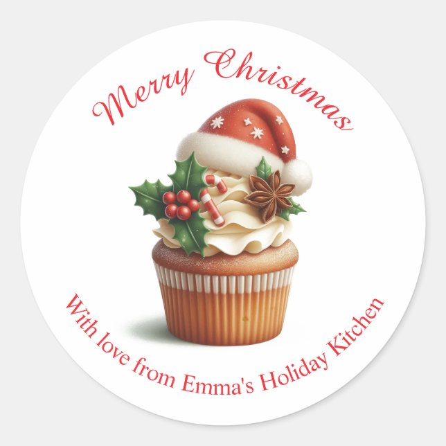 Frohe Weihnachtsbäckerei Cupcake personalize Aufkl Runder Aufkleber (Vorderseite)