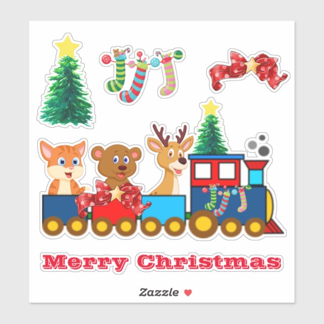 Frohe Weihnachtsbahn Custom-Cut Vinyl Stickers Aufkleber (Blatt)
