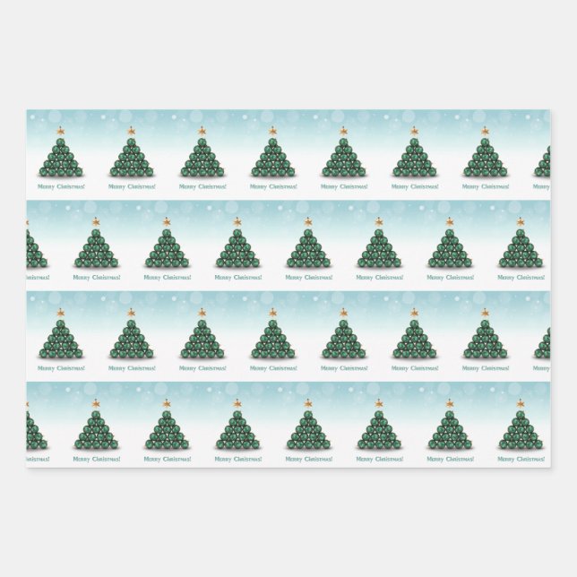 Frohe Weihnachtsbälle Baum Mint Pastel Design Geschenkpapier Set (Vorderseite)