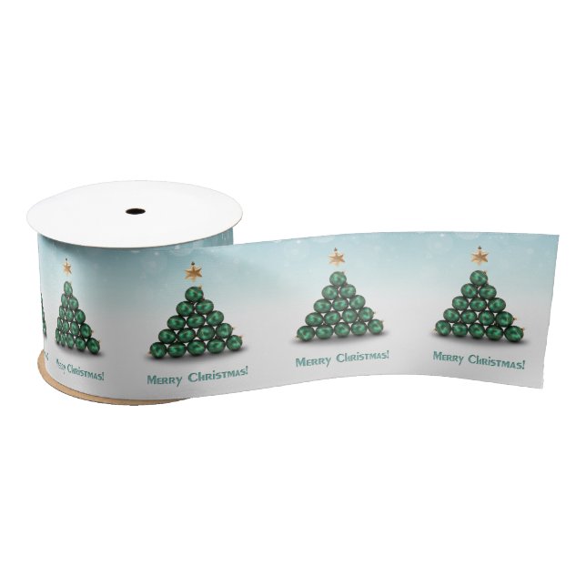 Frohe Weihnachtsbälle Baum Mint Pastel Design Satinband (Spule)