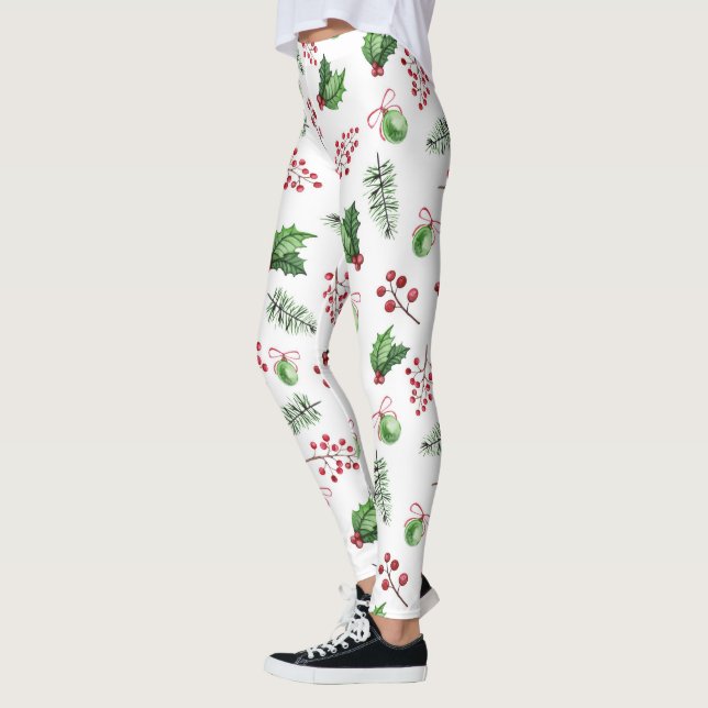 Frohe Weihnachtsbälle Holly Berries Pine Leggings (Links)