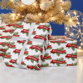 Frohe Weihnachtsbanner auf Pine Geschenkpapier