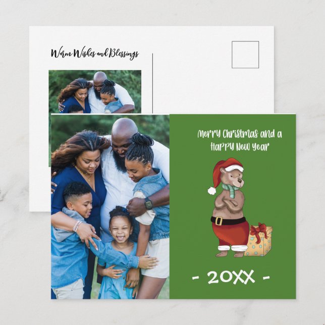 Frohe Weihnachtsbär Familienweihnachtsfest Foto Postkarte (Vorne/Hinten)
