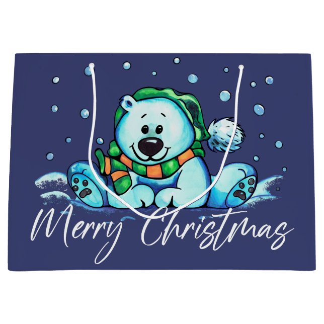 Frohe Weihnachtsbär Niedlich Große Geschenktüte (Vorderseite)