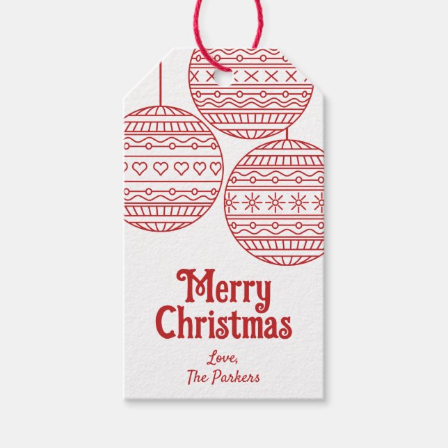 Frohe Weihnachtsbaubläschen mit roten Weihnachtsbä Geschenkanhänger (Vorderseite)