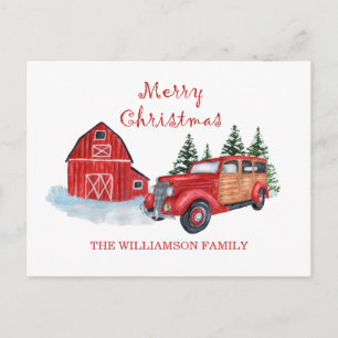 Frohe Weihnachtsbauernhof Red Truck Familienname Postkarte