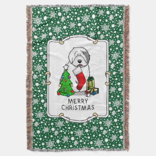 Frohe Weihnachtsbaum 2 Old English Sheepdog Gray 1 Decke