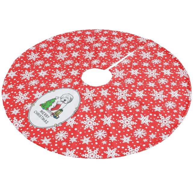 Frohe Weihnachtsbaum 2 Old English Sheepdog Gray 1 Fleece Weihnachtsbaumdecke (Schrägansicht)