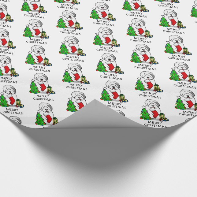 Frohe Weihnachtsbaum 2 Old English Sheepdog Gray 1 Geschenkpapier (Ecke)