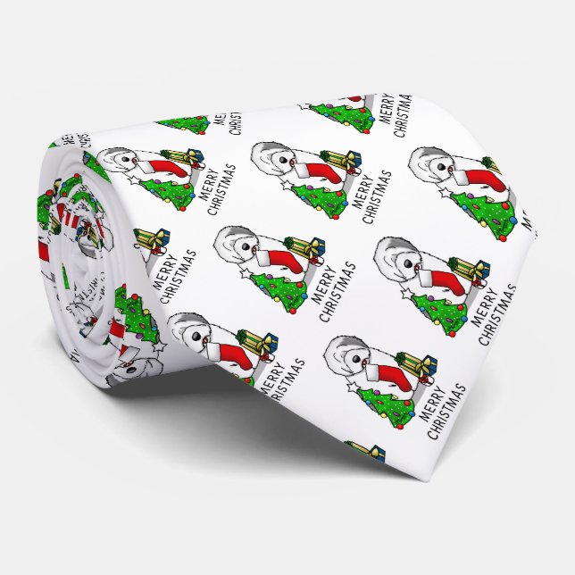 Frohe Weihnachtsbaum 2 Old English Sheepdog Gray 1 Krawatte (Gerollt)