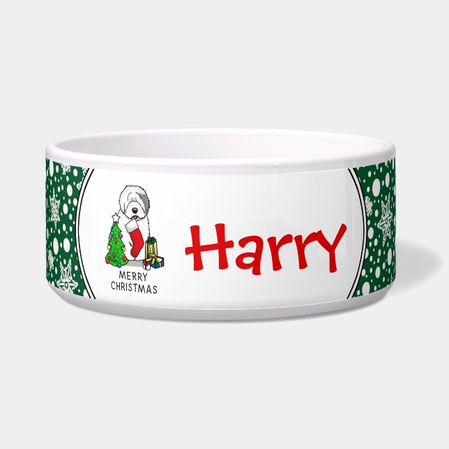 Frohe Weihnachtsbaum 2 Old English Sheepdog Gray 1 Napf (Vorderseite)