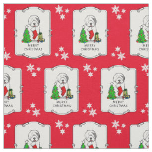 Frohe Weihnachtsbaum 2 Old English Sheepdog Gray 1 Stoff