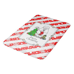 Frohe Weihnachtsbaum 2 Poodle (weiß) Hund Niedlich Badematte