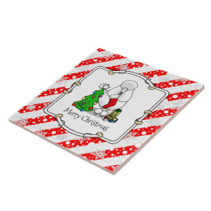 Frohe Weihnachtsbaum 2 Poodle (weiß) Hund Niedlich Fliese