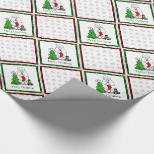 Frohe Weihnachtsbaum 2 Poodle (weiß) Hund Niedlich Geschenkpapier