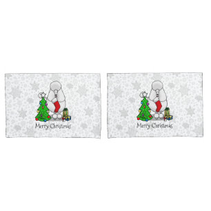 Frohe Weihnachtsbaum 2 Poodle (weiß) Hund Niedlich Kissenbezug