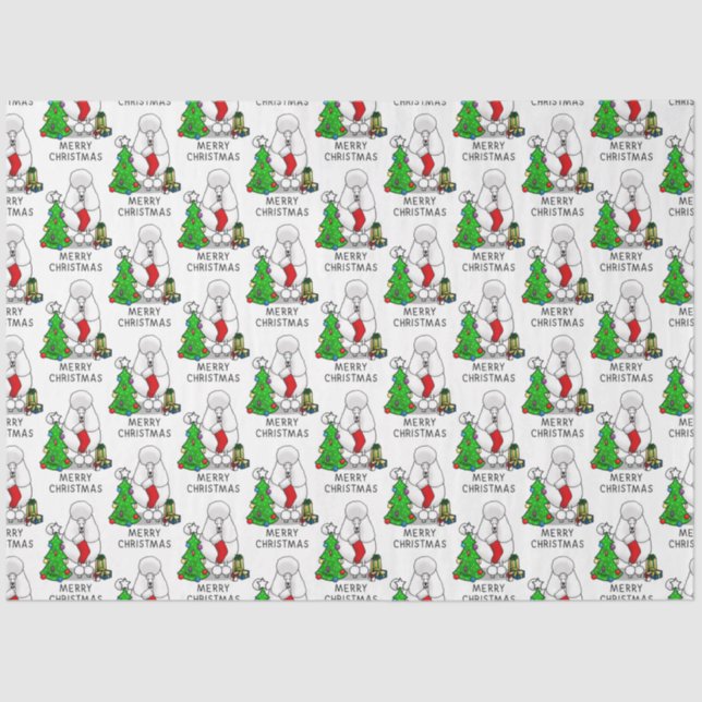 Frohe Weihnachtsbaum 2 Poodle (weiß) Hund Niedlich Seidenpapier (Vorderseite)