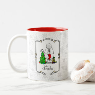 Frohe Weihnachtsbaum 2 Poodle (weiß) Hund Niedlich Zweifarbige Tasse