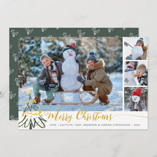 Frohe Weihnachtsbaum 4 Foto Collage Feiertagskarte (Vorne/Hinten)