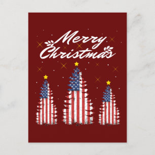 Frohe Weihnachtsbaum Amerikanische Flagge Postkarte