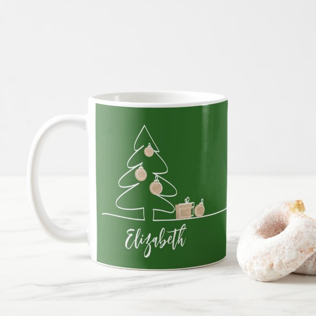 Frohe Weihnachtsbaum auf Grün Kaffeetasse (Mit Donut)