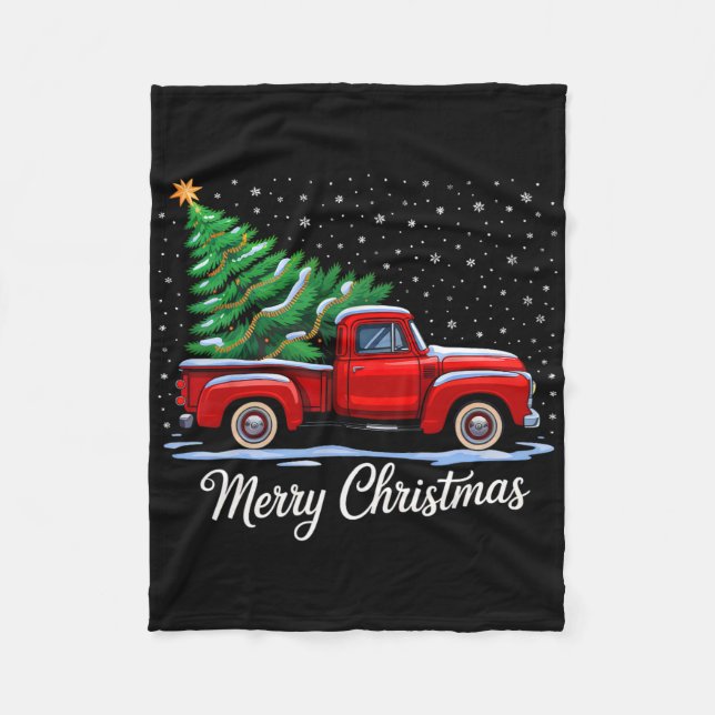 Frohe Weihnachtsbaum auf Red Truck Wagon Xmas Cost Fleecedecke (Vorderseite)
