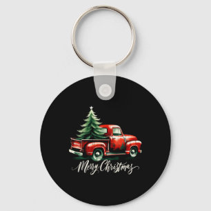 Frohe Weihnachtsbaum auf Red Truck Wagon Xmas Vaca Schlüsselanhänger