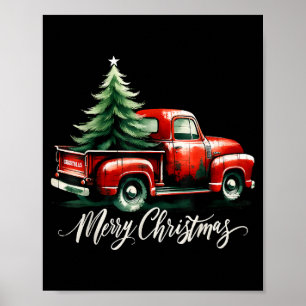 Frohe Weihnachtsbaum auf Vintagen Red Truck Famili Poster