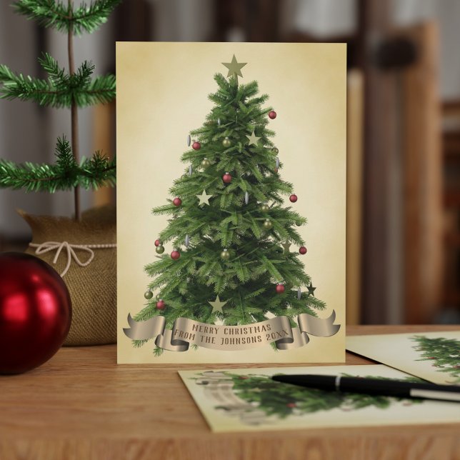 Frohe Weihnachtsbaum aus Familienname Weihnachtska Einladung (Merry Christmas from the Christmas Tree! Just add your family name)