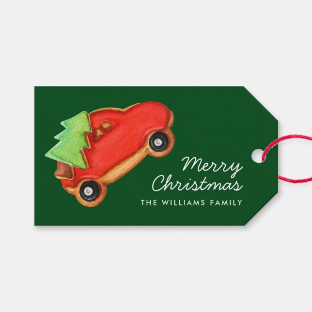 Frohe Weihnachtsbaum & Autokinderkost Geschenkanhänger (Vorderseite (Horizontal))
