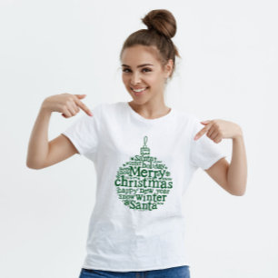 Frohe Weihnachtsbaum Ball Typografie Design Grün T-Shirt